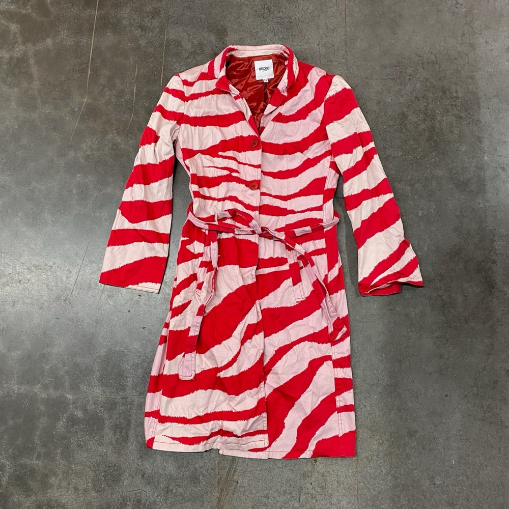 Moschino Jeans‎ Donna Zebra Print Coat Red Pink Belted Womens Size 8